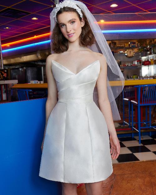 Aa2346 simple satin short wedding dress with a line silhouette1